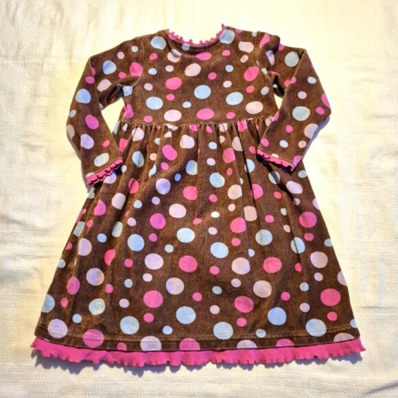 Hanna Andersson girls size 110 or 5 brown velvety dot dress, some pink fade - Picture 3 of 5